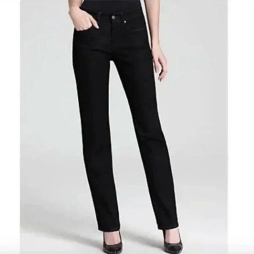 Eileen Fisher Womens Black Denim Straight Leg Organic Cotton Jeans Size Petite 4